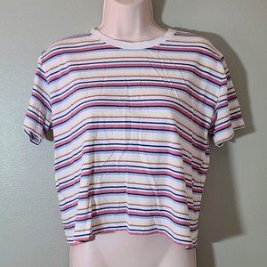 Vintage Hollister Brand White Pink Blue Yellow Striped T-Shirt
